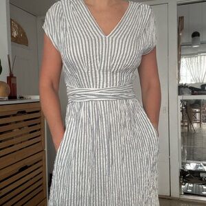 Max Studio Blue and White Striped Midi Dress with Pockets